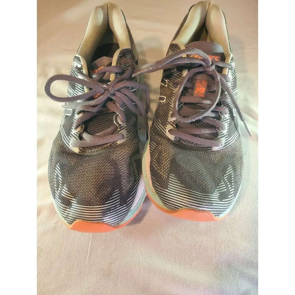 Womens ASICS GEL NIMBUS 19 Running Shoes SIZE 8 M Grey / Aqua Coral $179 MSRP